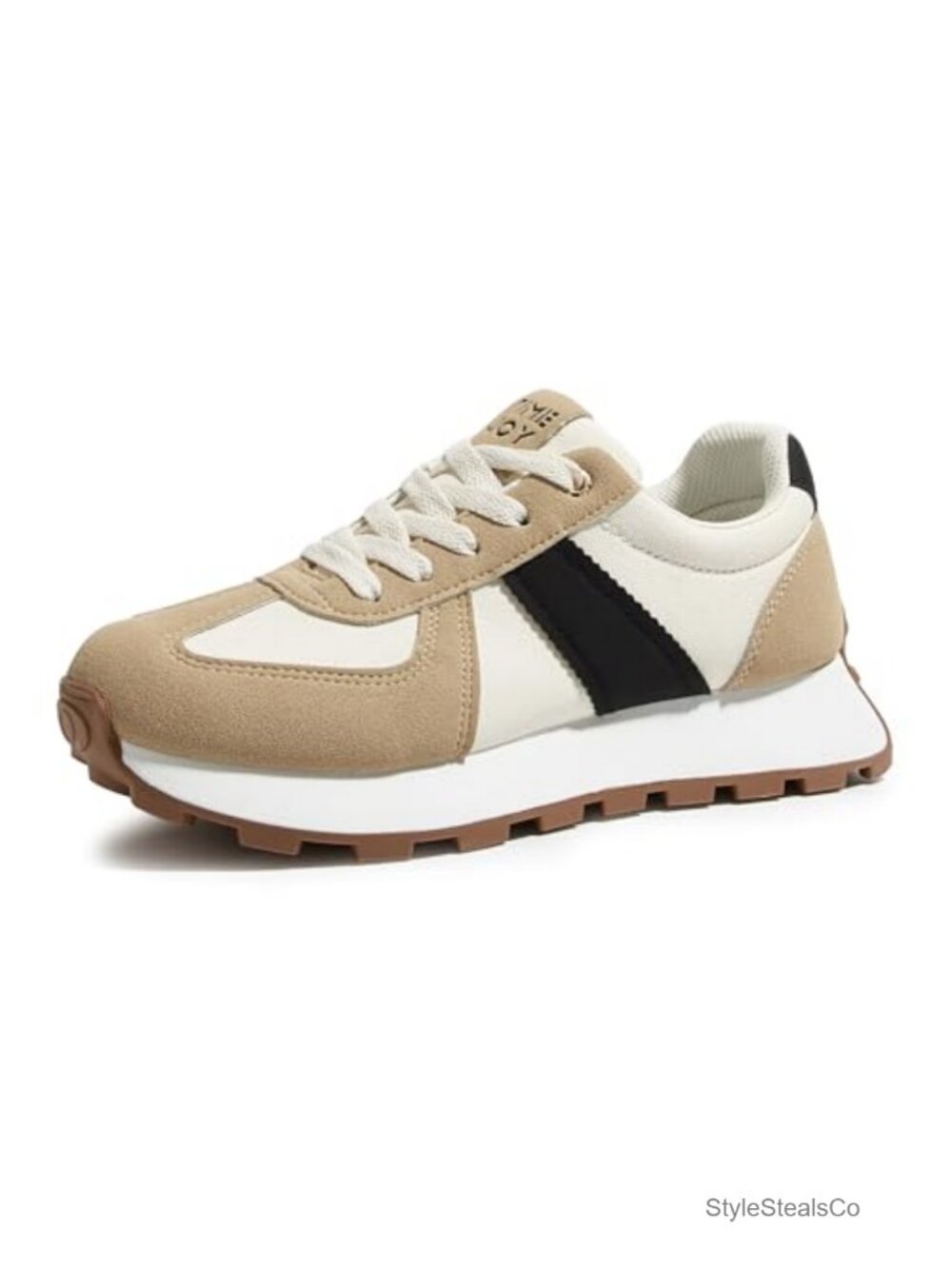 Wide Fit Vintage-Inspired Platform Sneakers with Anti-Slip Sole - Lace-Up